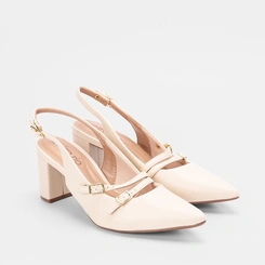 Scarpin Slingback Beira Rio Fivelas Duplas Off White