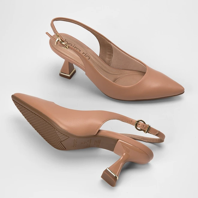 Scarpin Slingback Beira Rio Salto Taça Nude