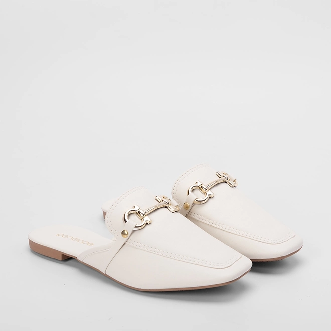 Mule Feminino Penélope Enfeite Metalizado Off White