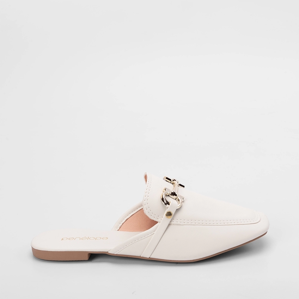 Mule Feminino Penélope Enfeite Metalizado Off White