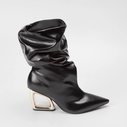 Ankle Boot Gabriela Drapeado Salto Estilizado Preto