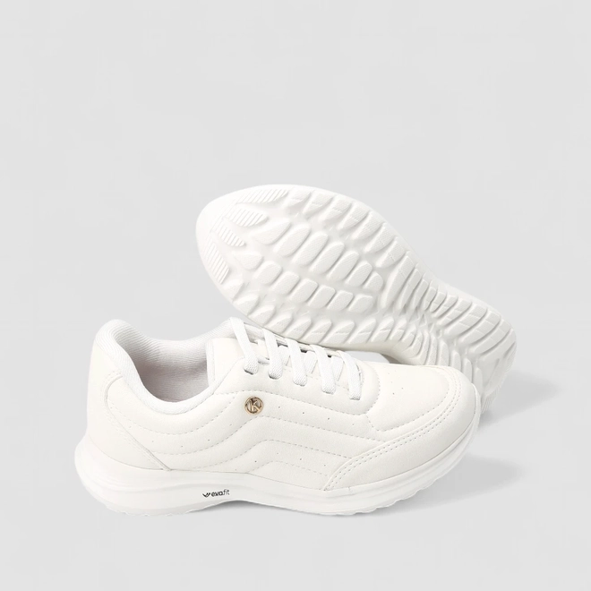 Tênis Esportivo Feminino Kolosh Detalhe Dourado Branco
