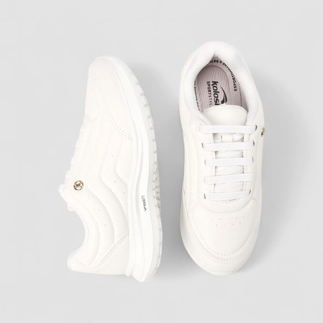 Tênis Esportivo Feminino Kolosh Detalhe Dourado Branco