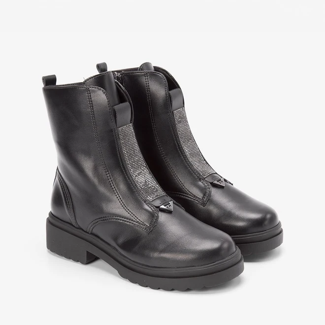 Bota Coturno Via Marte Aplicação Strass Preto