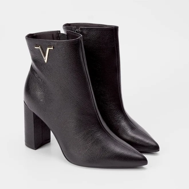 Ankle Boot Via Marte Couro Logo Lateral Preto