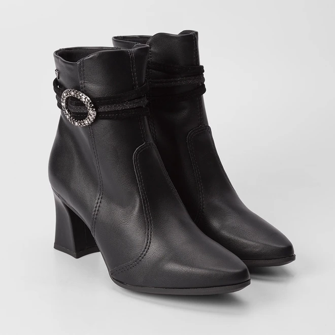 Ankle Boot Mississipi Salto Flare Tira Estilizada Preto