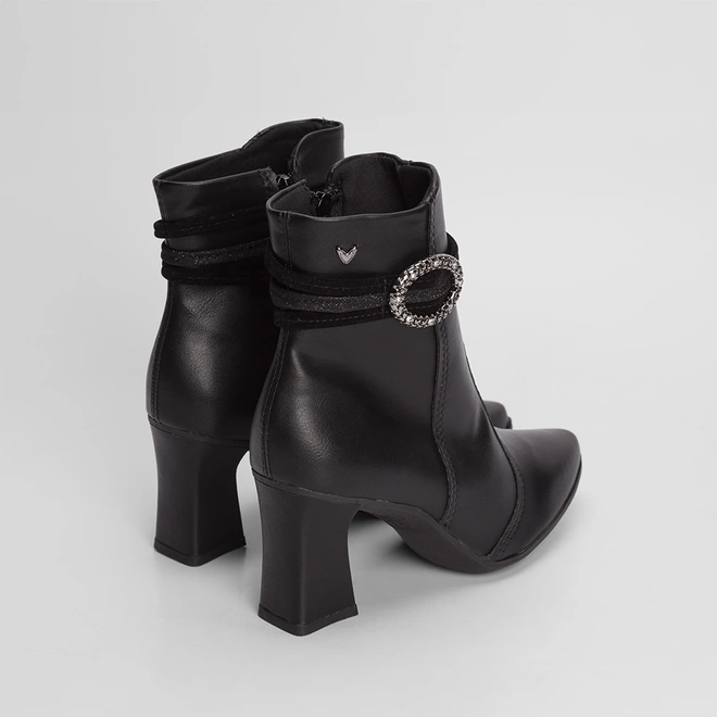 Ankle Boot Mississipi Salto Flare Tira Estilizada Preto