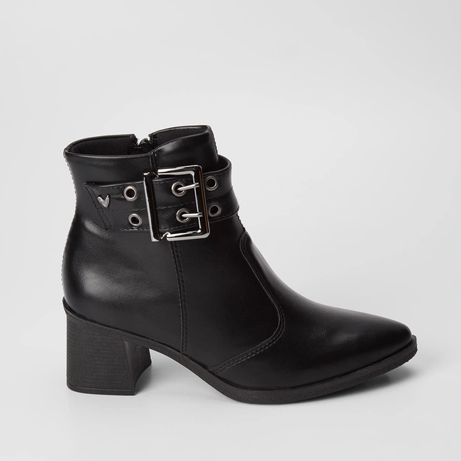 Ankle Boot Feminino Mississipi Enfeite Fivela & Ilhós Preto