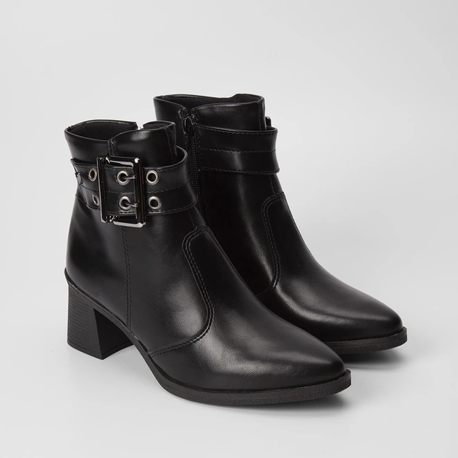 Ankle Boot Feminino Mississipi Enfeite Fivela & Ilhós Preto