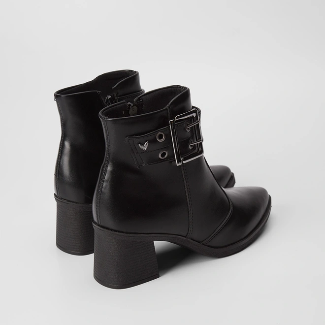 Ankle Boot Feminino Mississipi Enfeite Fivela & Ilhós Preto