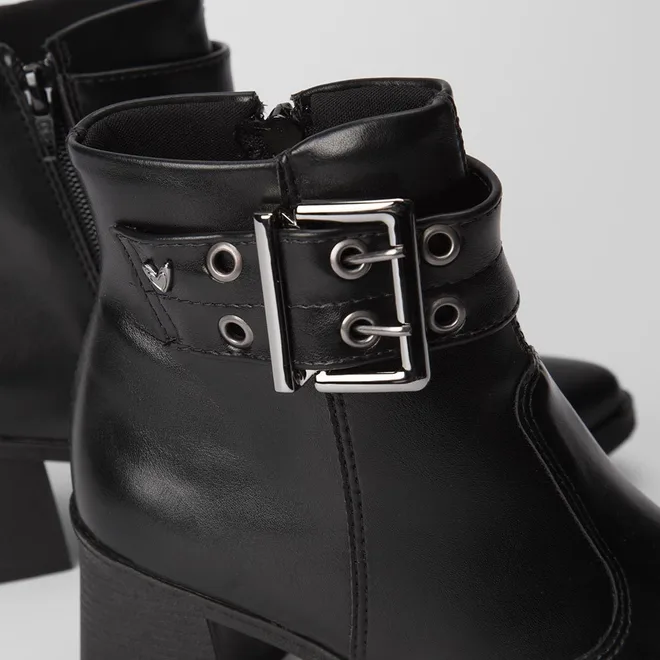 Ankle Boot Feminino Mississipi Enfeite Fivela & Ilhós Preto