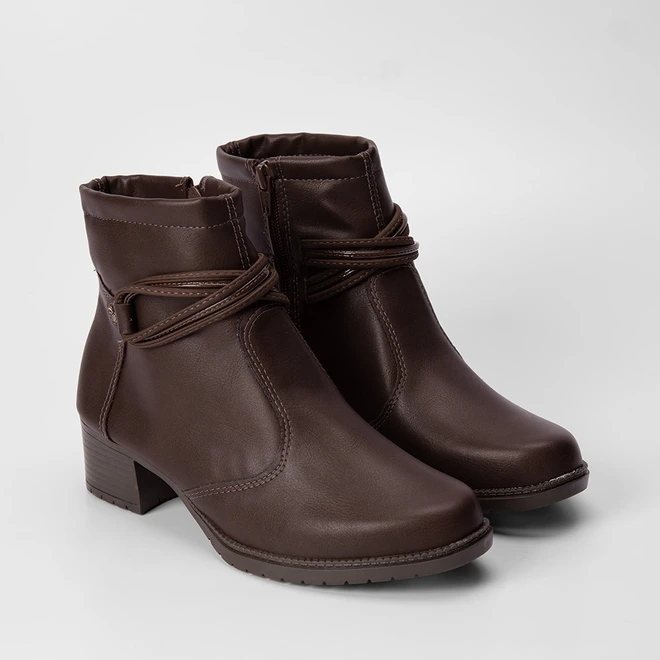 Ankle Boot Mississipi Detalhe Tiras Cruzadas Marrom
