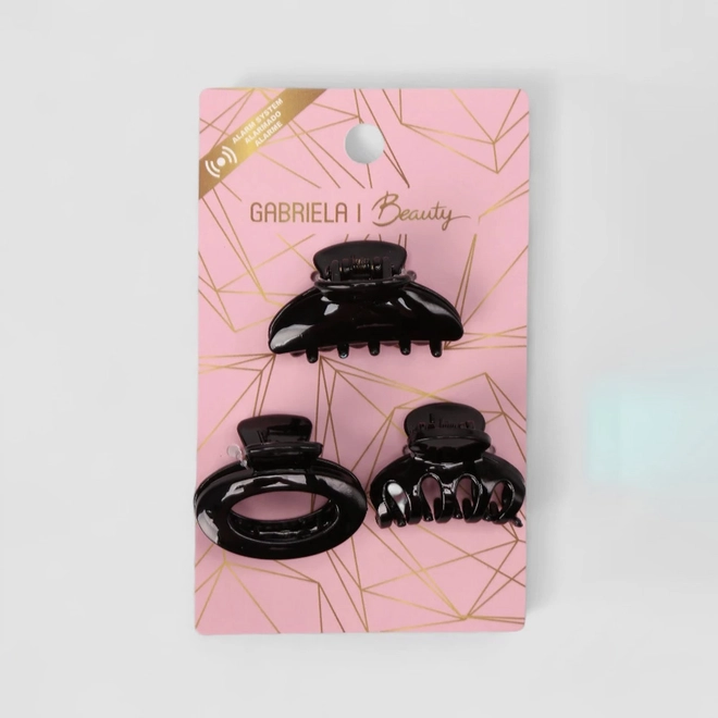 Kit 3 Prendedores De Cabelo Gabriela Beauty Preto