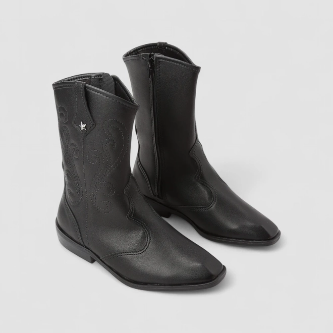 Bota Infantil Molekinha Country Texana Cano Alto Pespontos Preto