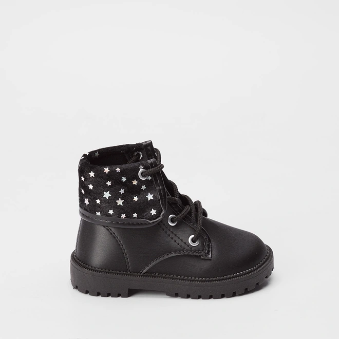 Bota Coturno Bebê Molekinha Dobrável Detalhe Estrela Peluciada Preto