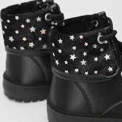 Bota Coturno Bebê Molekinha Dobrável Detalhe Estrela Peluciada Preto
