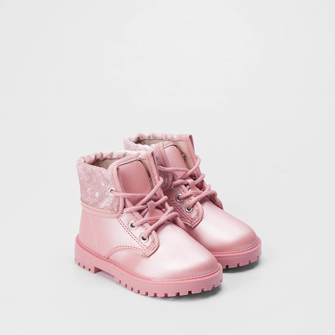 Bota Coturno Bebê Molekinha Dobrável Detalhe Estrela Peluciada Rosa