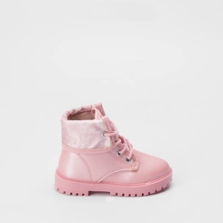 Bota Coturno Bebê Molekinha Dobrável Detalhe Estrela Peluciada Rosa