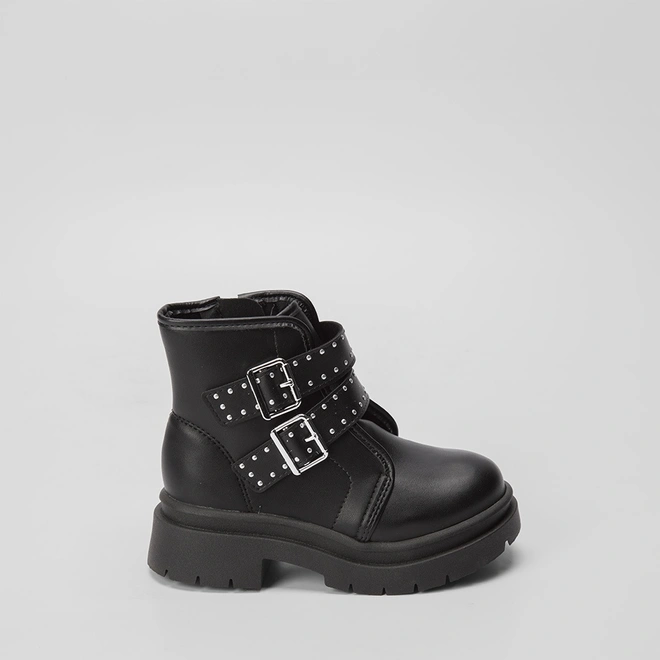 Bota Coturno Infantil Molekinha Tiras Fivela Rebites Preto