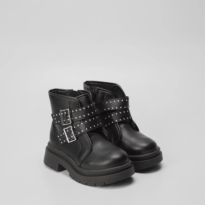 Bota Coturno Infantil Molekinha Tiras Fivela Rebites Preto