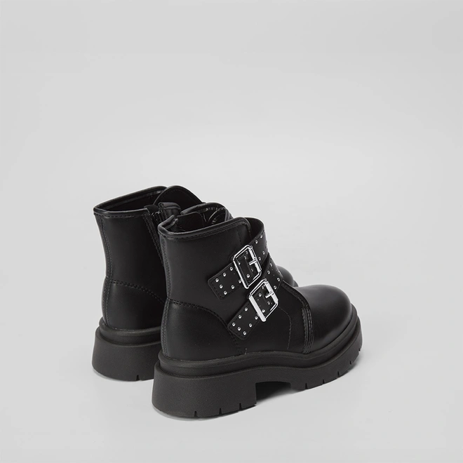 Bota Coturno Infantil Molekinha Tiras Fivela Rebites Preto