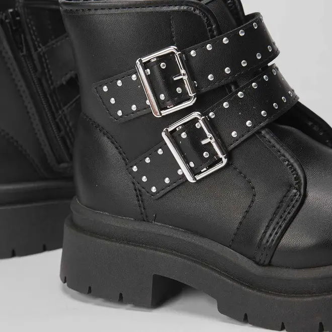 Bota Coturno Infantil Molekinha Tiras Fivela Rebites Preto