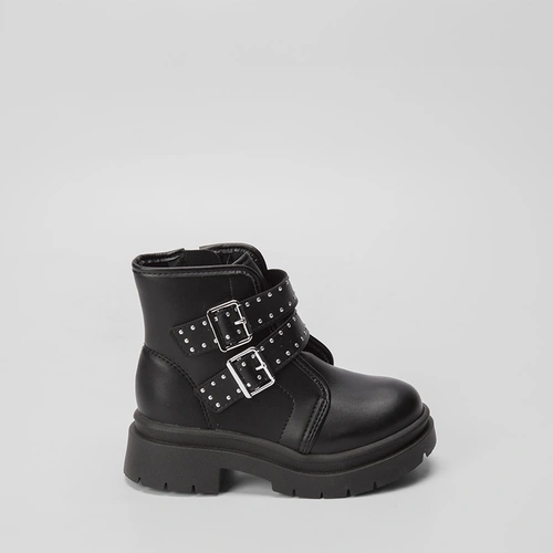 Bota Coturno Infantil Molekinha Tiras Fivela Rebites Preto