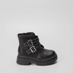 Bota Coturno Infantil Molekinha Tiras Fivela Rebites Preto