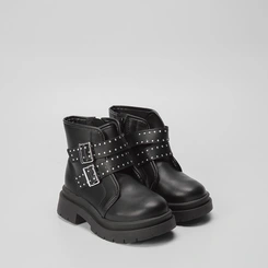 Bota Coturno Infantil Molekinha Tiras Fivela Rebites Preto