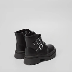 Bota Coturno Infantil Molekinha Tiras Fivela Rebites Preto