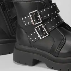 Bota Coturno Infantil Molekinha Tiras Fivela Rebites Preto