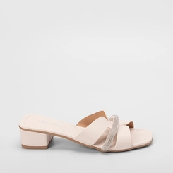 Tamanco Feminino Penélope Recorte Vazado & Strass Off White