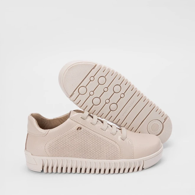 Tênis Casual Pegada Feminino Couro Calce Fácil Bege