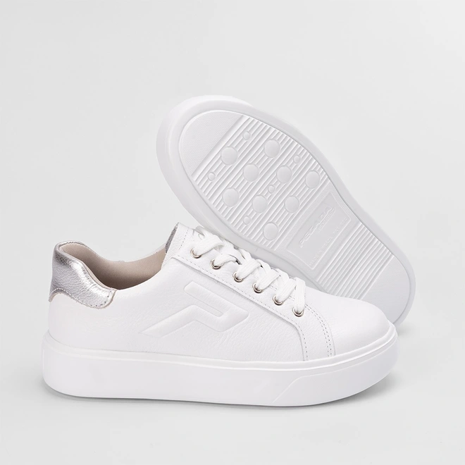 Tênis Casual Pegada Feminino Couro Prata Branco