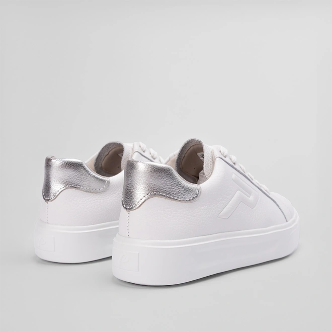 Tênis Casual Pegada Feminino Couro Prata & Branco