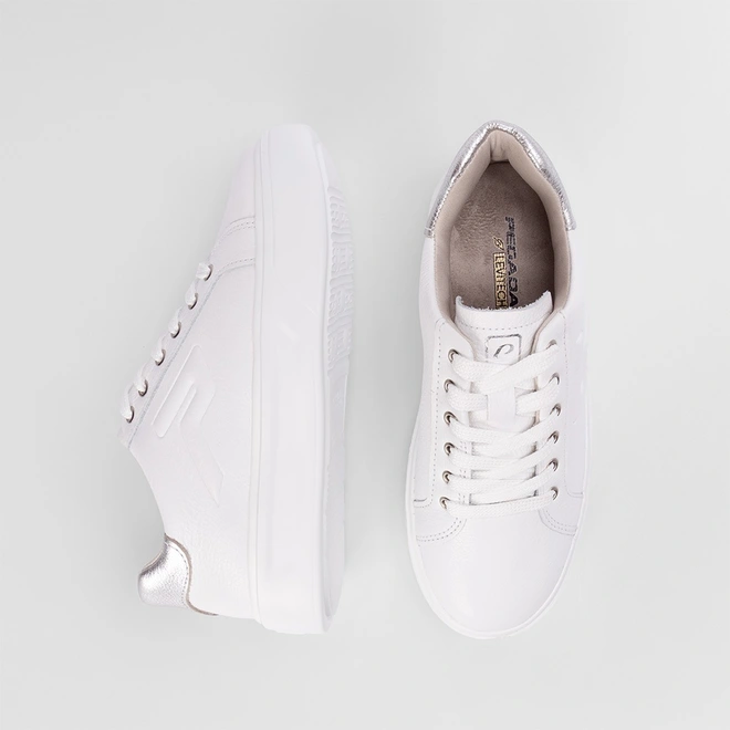 Tênis Casual Pegada Feminino Couro Prata & Branco