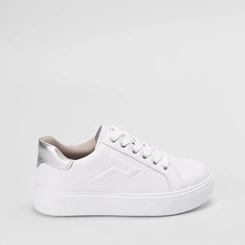 Tênis Casual Pegada Feminino Couro Prata & Branco