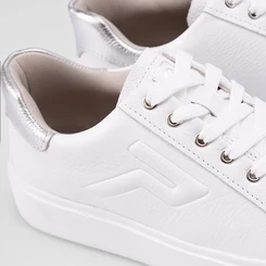 Tênis Casual Pegada Feminino Couro Prata & Branco