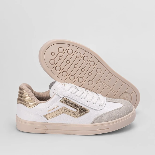 Tênis Casual Pegada Feminino Couro Detalhe Lateral Branco