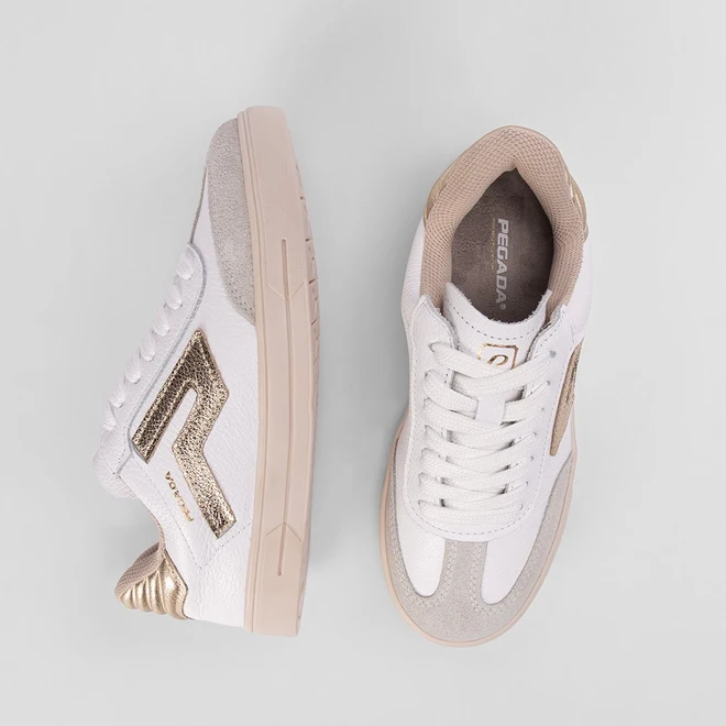 Tênis Casual Pegada Feminino Couro Detalhe Lateral Branco