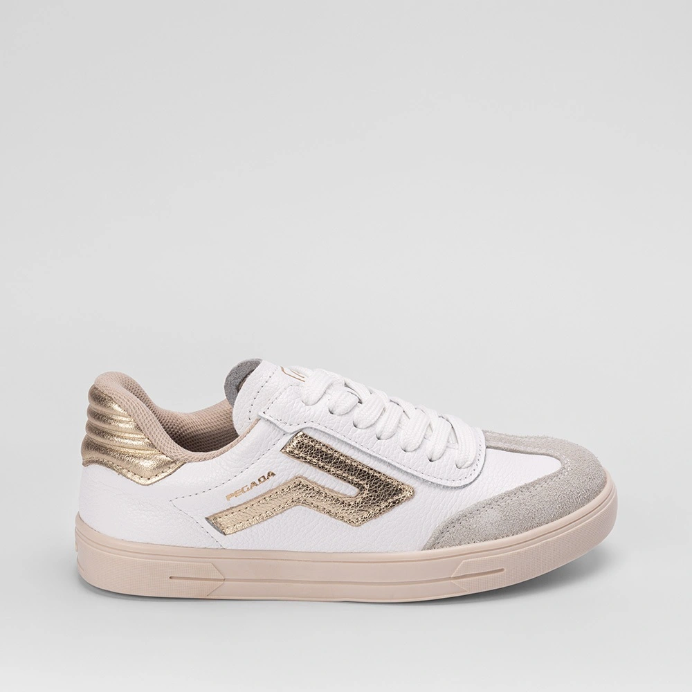 Tênis Casual Pegada Feminino Couro Detalhe Lateral Branco
