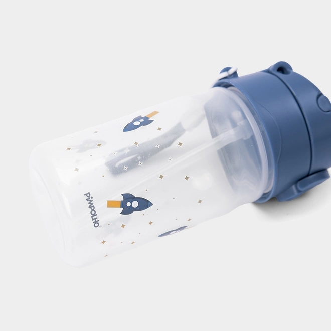 Copo Com Canudo Infantil Pimpolho + 12m 370ml Azul
