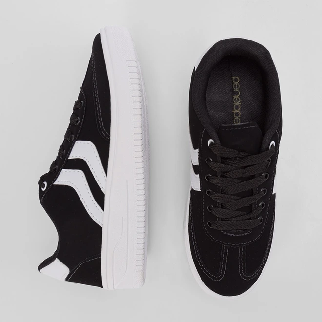 Tênis Casual Feminino Penélope Flatform Recorte Nobuck Preto