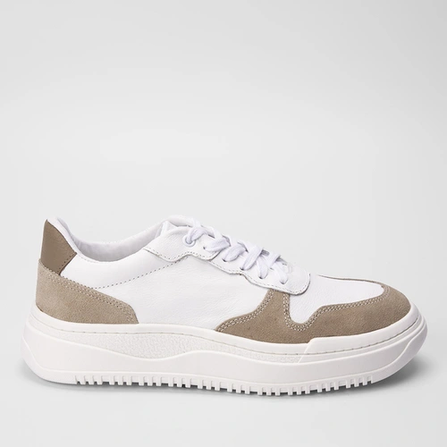 Tênis Masculino Mac & Jac Casual Recortes Couro Cinza & Branco