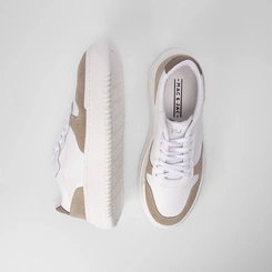 Tênis Masculino Mac & Jac Recortes Couro Bege & Branco