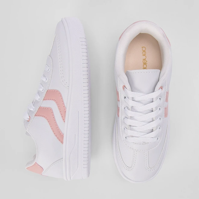 Tênis Penélope Flatform Feminino Recorte Rosa & Branco