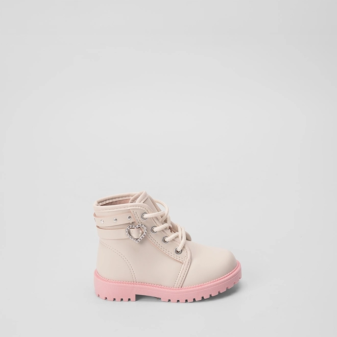 Bota Coturno Molekinha Bebê Coração Rebites Off White