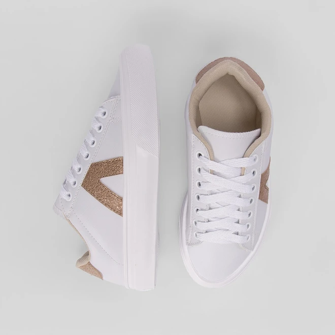 Tênis Feminino Star Feet Casual Detalhe Lateral Branco