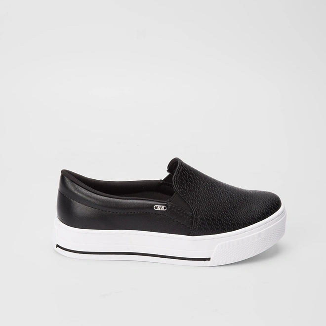 Slip On Via Marte Flatform Texturizado Preto