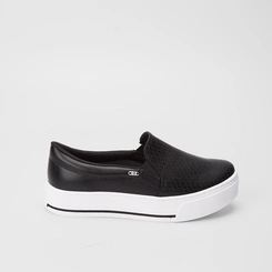 Slip On Via Marte Flatform Texturizado Preto